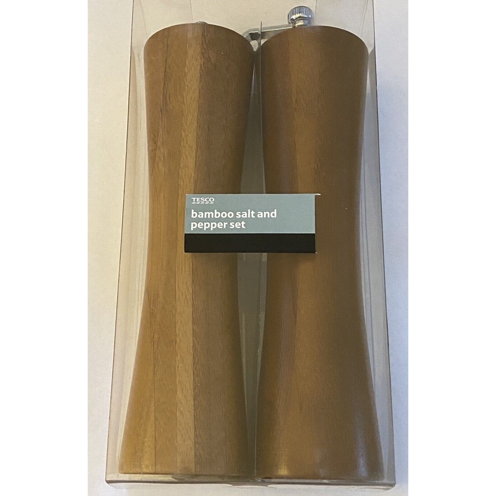 2008 Tesco Bamboo Salt and Pepper Mill Set NIB